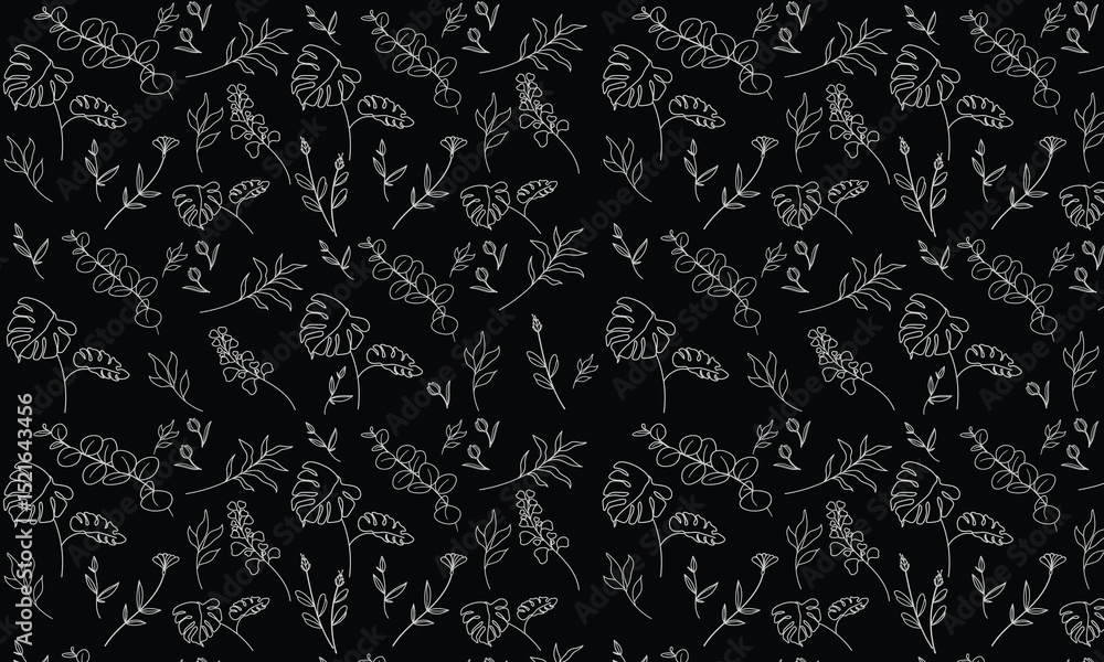 Obraz premium Elegant Black and White Botanical seamless pattern
