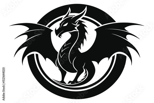 Stylized Black Dragon Silhouette in Oval Frame
