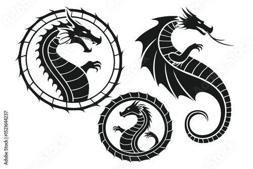 Three Dragons in Decorative Circles