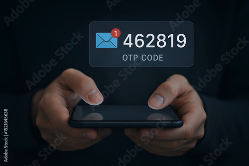 Person receiving one time password on smartphone