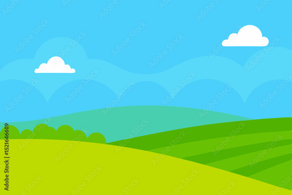 Fototapeta premium Summer mountain landscape with green grass, blue sky, and clouds