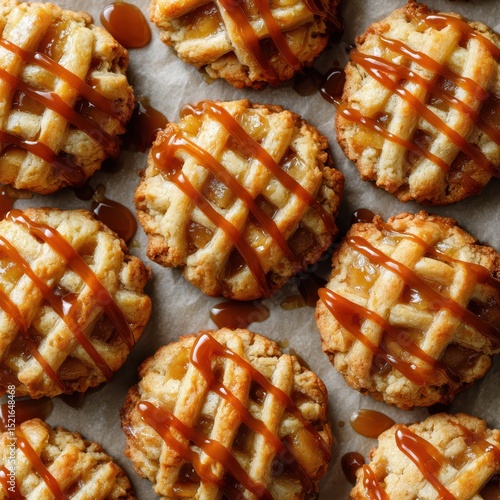 Apple pie cookies with lattice top and caramel drizzle