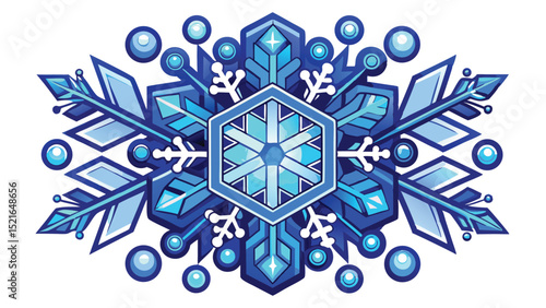 Intricate blue snowflake design with detailed shading and winter celebration concept