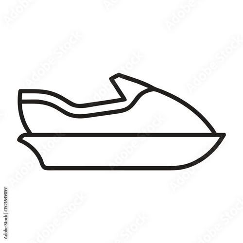 Simple black and white line art icon of a jet ski watercraft