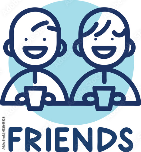 Two smiling friends enjoying coffee together a vector illustration depicting friendship camaraderie and togetherness in a minimalist flat design style with blue and white color palette