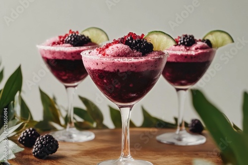 Refreshing Blackberry Cocktails Served in Elegant Glasses With Garnishes for ...