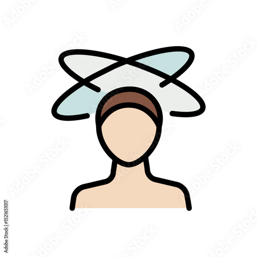 Dizziness, Migraine, Headache, Distracted Head Outline Icon. Front View. Woman Feel Dizzy Line Pictogram. PMS or menopause symptoms concept. Isolated Vector Illustration.
