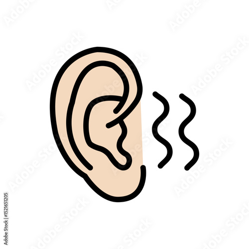 Otitis symptom. Acute ear pain sign. Ear infection outline icon. Respiratory viral and bacterial infection. Serious complications. Hearing loss. Isolated vector illustration