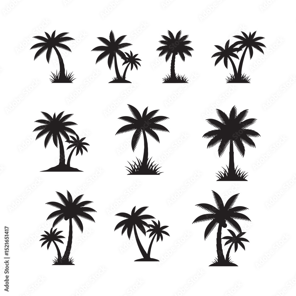 Naklejka premium Black Silhouette Palm Trees on White Background