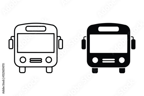 Bus Icon Vector Set – Black and White Public Transport Symbols for Transit, Travel, and Maps
