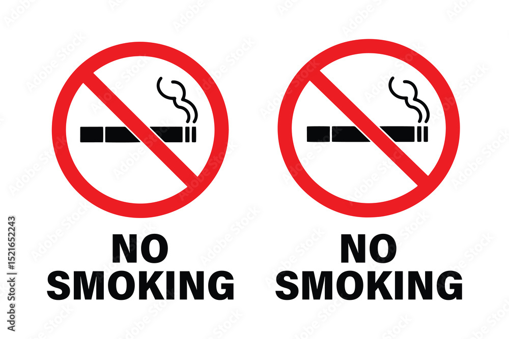 No Smoking Sign Icon Set – Red Circle Cigarette Prohibited Symbol for Public Safety and Health Awareness No Smoking Sign Icon Set – Red Circle Cigarette Prohibited Symbol for Public Safety and Health Awareness