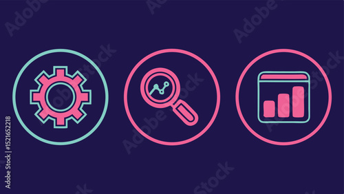 Modern seo and analytics icons representing website optimization and data analysis