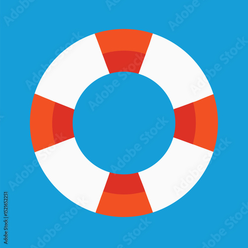Simple lifebuoy vector graphic with orange and white markings on blue background