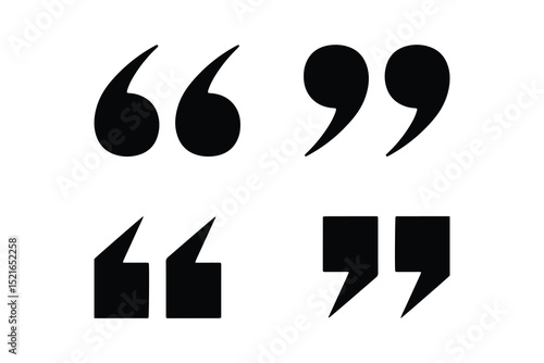 Quotation Mark Icon Set – Black Quote Symbols Isolated on White for Typography, Text, and Web Design