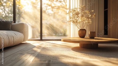 Elegant wooden surface with soft sheen cozy interior home decor natural light contemporary design