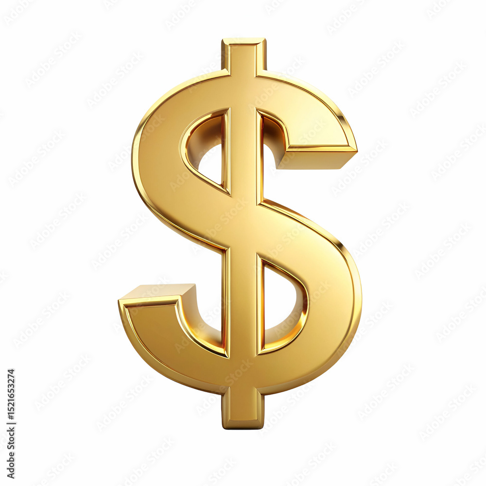 Gleaming gold dollar sign on a pure white background symbolizing wealth and prosperity Gleaming gold dollar sign on a pure white background symbolizing wealth and prosperity