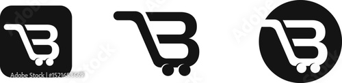 Letter B Shopping Cart B Logo online store icon Set