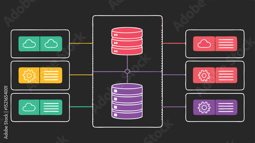 Saas technology stack vector illustration featuring cloud computing and database elements