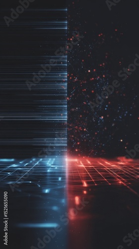 Dynamic Contrast of Blue and Red Light Patterns in Digital Space at Night
