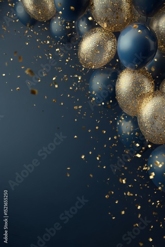 Festive Celebration With Gold and Blue Balloons on a Dark Background