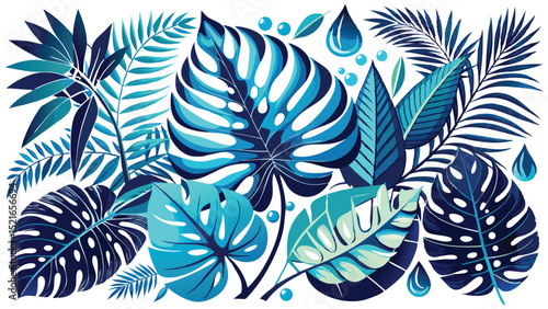 Tropical leaf arrangement in shades of blue perfect for design projects