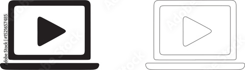Play button on laptop screen. Vector icon of video view.