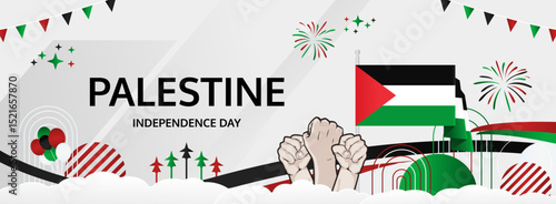 Palestine Independence Day modern greeting banner. 15 November Happy National Day. Festive horizontal background with flag colors, great for carnival poster, tourism campaign, celebrations holidays