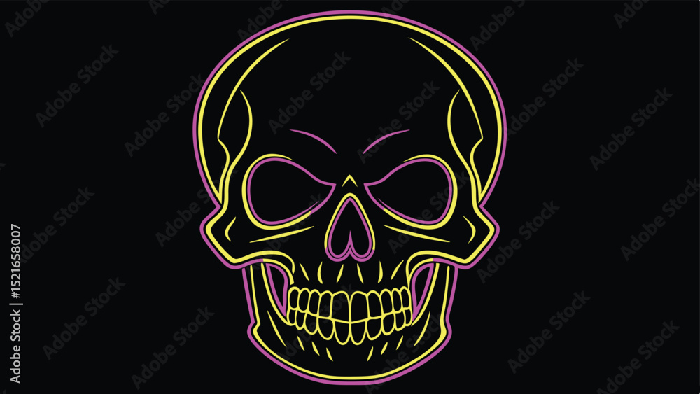 Vector silhouette of a glowing halloween skull design in neon color accents Vector silhouette of a glowing halloween skull design in neon color accents