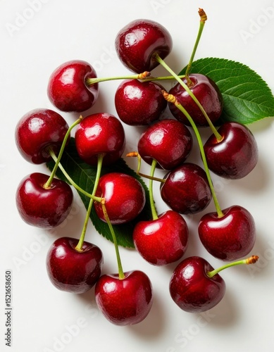Fresh Ripe Sweet Cherries Isolated on White Background