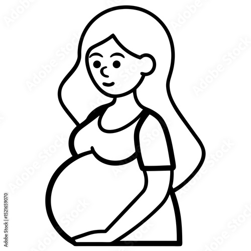 Simple line drawing of a pregnant woman with long hair