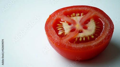 Wallpaper Mural A fresh tomato sliced in half showing the juicy interior on a solid white background Torontodigital.ca