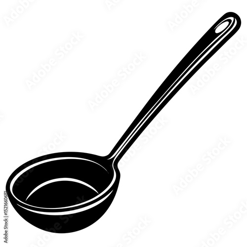 Black and white illustration of a classic kitchen ladle