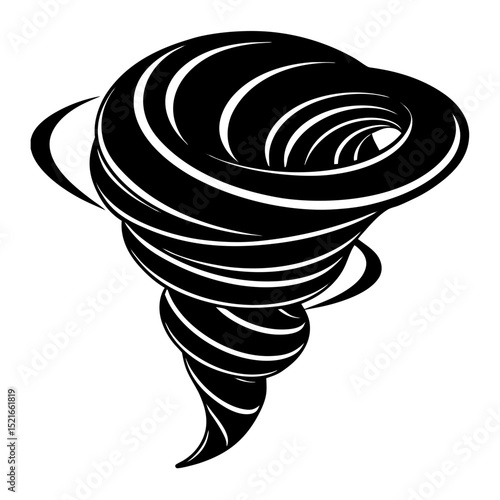 Stylized black and white tornado illustration graphic design element