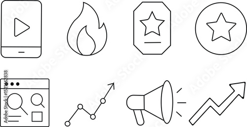 set of line vectors  social and communications tabs.