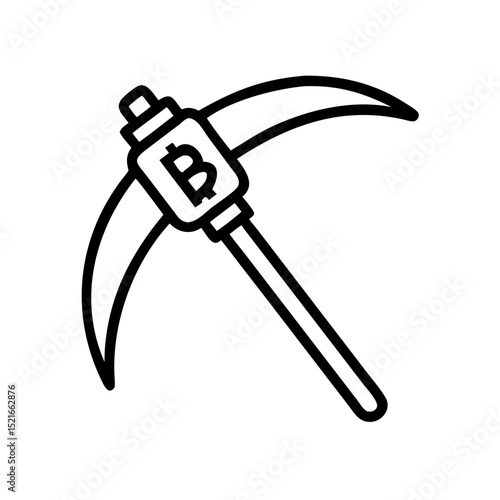 Bitcoin mining pickaxe icon black and white cryptocurrency digital currency