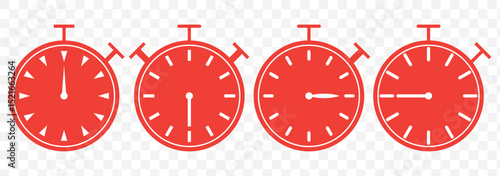 Stopwatch icon set, Timer, clock, and stopwatch symbol. 5 minutes to 1 hour isolated on Transparent Background. EPS 10.