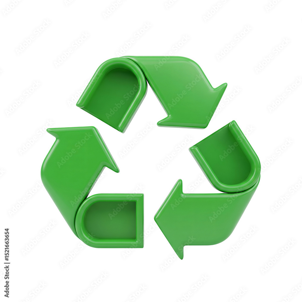 Obraz premium 3D Green Recycling Symbol Icon Eco-friendly, Sustainable & Environmental Protection Design