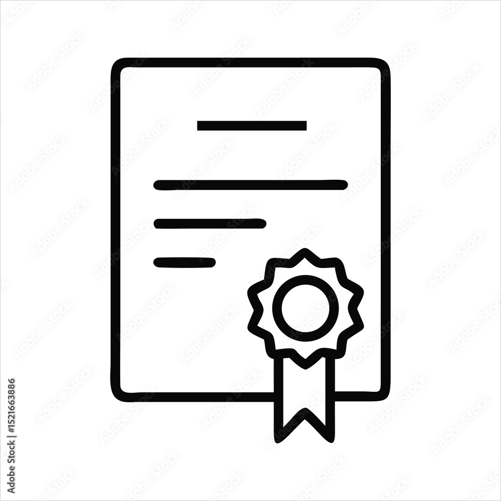 Simple Black and White Certificate or Diploma Icon with Ribbon Simple Black and White Certificate or Diploma Icon with Ribbon