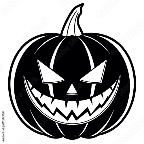 Evil halloween jack o lantern pumpkin black and white illustration
