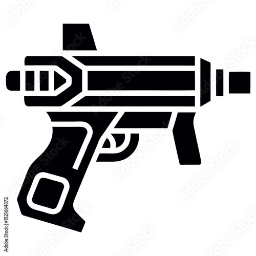 Futuristic sci fi blaster gun icon black silhouette design