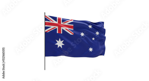Australian flag waving on a pole isolated on transparent background