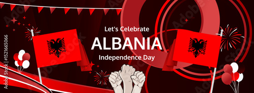 Albania Independence Day modern greeting banner. 28 November Happy National Day. Festive horizontal background with flag colors, great for carnival poster, tourism campaign, holidays flash sale