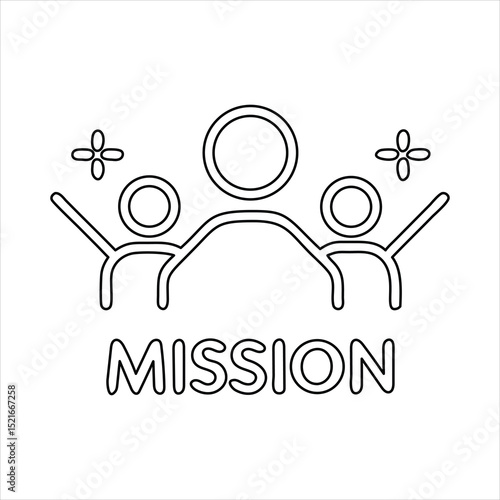 Mission Accomplished Stick Figures with Raised Arms and Plus Signs Illustration