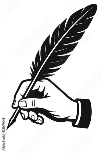 Hand Holding Traditional Feather Quill Pen Icon - Symbol of Writing, Education, and Literature