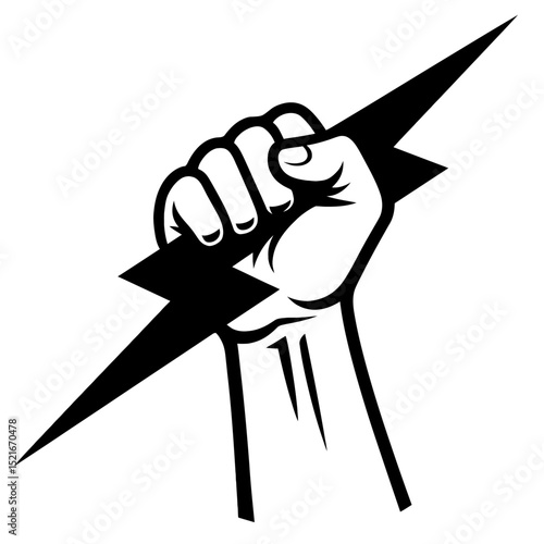 Clenched Fist Holding Lightning Bolt Icon - Symbol of Power, Energy, and Revolution