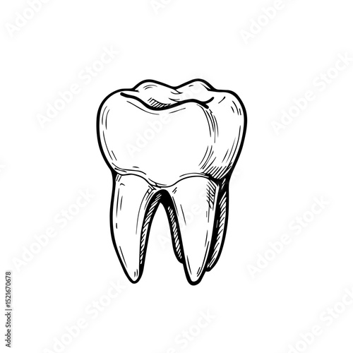 Healthy tooth hand drawn illustration. Detailed molar tooth drawing perfect for dental brochure.  This image is ideal for use in dentistry marketing materials, creating educational resources,