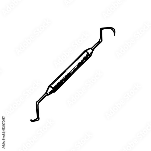 Dental instrument with two curved ends, precision tool for oral hygiene, high-quality medical equipment for dentists.