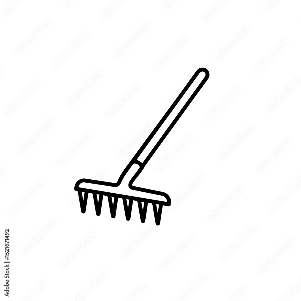 Simple gardening rake icon. Rake tool for yard work. Line art illustration of gardening equipment. This image is perfect for garden supply catalogs or websites selling gardening accessories. Simple gardening rake icon. Rake tool for yard work. Line art illustration of gardening equipment. This image is perfect for garden supply catalogs or websites selling gardening accessories.