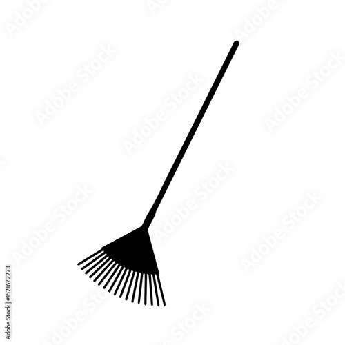 Simple black rake illustration. Gardening tool icon perfect for autumn cleaning or yard work. This image is ideal for website design, mobile app, or garden supplies catalog.