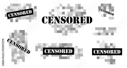This artwork depicts various forms of digital censorship.